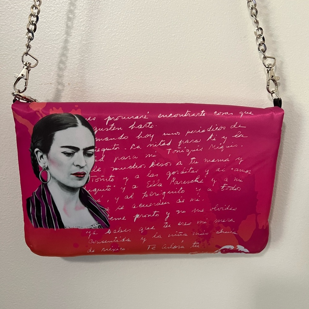 TAWI Pink Frida Kahlo Crossbody Purse Clutch W/chain